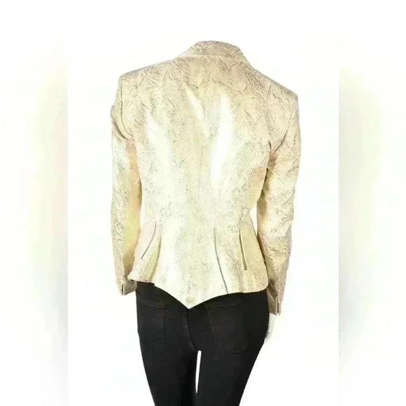 Luxe ANTONIO BERARDI  Gold Ivory Sparkle NYE Jacquard Foil Jacket 42EU 4US Italy - Picture 3 of 11